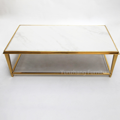 Marble Top Rectangle Center Table Złota rama ze stali nierdzewnej 201