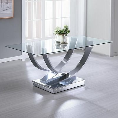 Kolor srebrny Luksusowe nowoczesne stoły do ​​jadalni Błyszczące szkło hartowane Wyrafinowany stół do jadalni