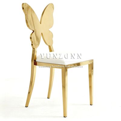 Dobra cena Profesjonalna produkcja krzesła do jadalni ze stali nierdzewnej, z motylem na oparciu, wygodne, ze złotym oparciem, krzesła na wesela i imprezy w Internecie