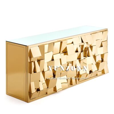 Dobra cena Nowoczesny prostokątny stół barowy ze stali nierdzewnej i żelaza z lustrzanym szkłem, nowy design, lada barowa do klubu domowego dla hoteli i wesel w Internecie