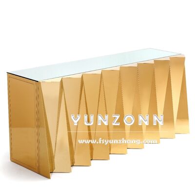 Dobra cena Złota luksusowa składana stal nierdzewna z prążkowanym blatem, stół weselny do hoteli w Internecie