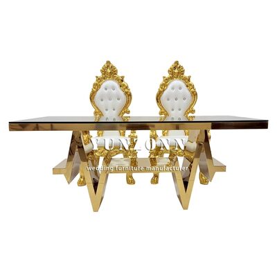 Dobra cena Hurtownia Meble Ślubne Stół Nowoczesny Luksusowy Złoty Stół Jadalniany ze Stali Nierdzewnej i Szkła 6 Krzeseł w Internecie