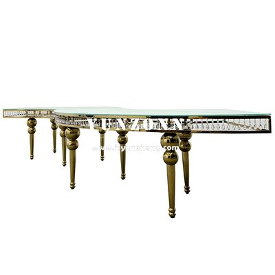 Dobra cena Gorąca wyprzedaż wężowy przezroczysty szklany blat kryształowy stół ze stali nierdzewnej stół bankietowy restauracja recepcja centrum stół księżycowy w Internecie