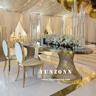 Dobra cena Wysokiej klasy luksusowy długi owalny stół jadalny ze stali nierdzewnej dla bankietów hotelowych Śluby i imprezy w Internecie