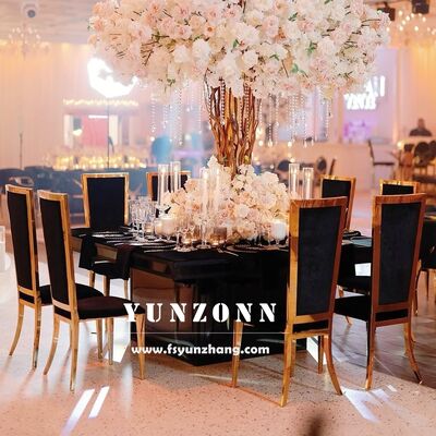 Dobra cena Sino Perfect Favorable Price Golden Metal Square Back Banquet Hall Dining Chair for Wedding Event Dining w Internecie