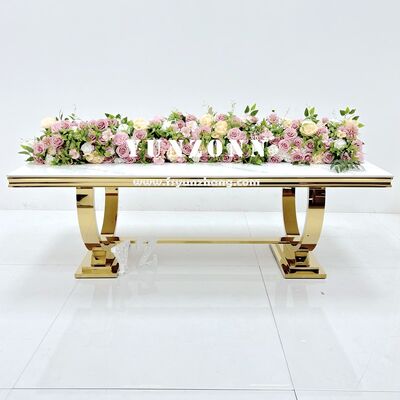 Dobra cena Luksusowe Dekoracje Imprezowe Złote Nogi Nowoczesny Szklany Prostokątny Stół Bankietowy Ze Stali Nierdzewnej na Wesele w Internecie