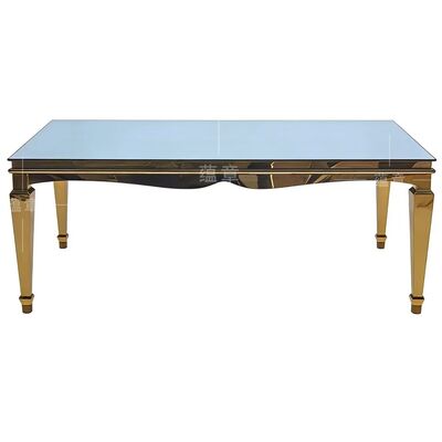 Dobra cena Nowoczesny prostokąt ze stali nierdzewnej z złota Mia Banket Stolik jadalny z wytrzymałą górą ze szkła hartowanego Trwałe dla imprez hotelowych w Internecie