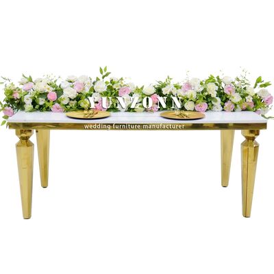 Dobra cena Nowoczesny prostokątny stolik jadalny z Venus Gold z przezroczystej szklanej powierzchni i ramką ze stali nierdzewnej do imprez i bankietów w Internecie