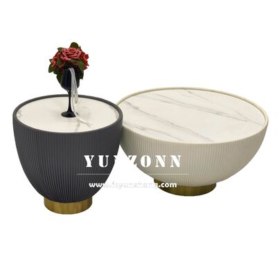 Dobra cena Gorąco sprzedawany biały okrągły stół kawowy z kamiennym płytkiem do użytku w salonie lub hotelu w Internecie