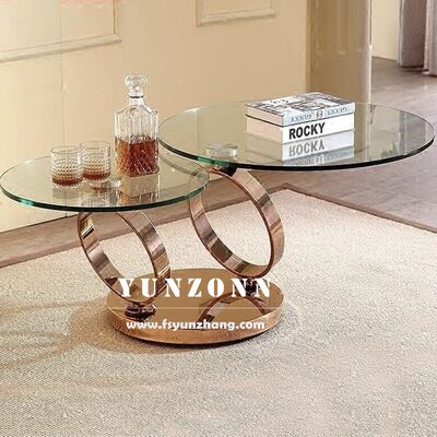 Dobra cena Nowoczesny wielofunkcyjny stolik kawowy z podwójnym blatem ze szkła hartowanego, obrotowy okrągły design, do salonu, jadalni, domu, kuchni, sypialni w Internecie
