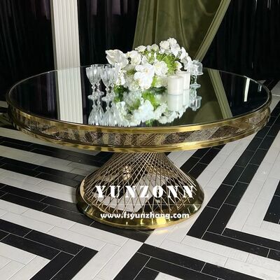 Dobra cena Nowoczesny stalowy stół jadalniany z hartowanego szkła i metalową podstawą na imprezy plenerowe dla hoteli i wesel w Internecie