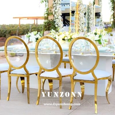 Dobra cena Nowoczesne Luksusowe Krzesło ze Złotego Akrylu Transparentne Okrągłe Plecy Skórzane Krzesło do Jadalni do Hoteli w Internecie