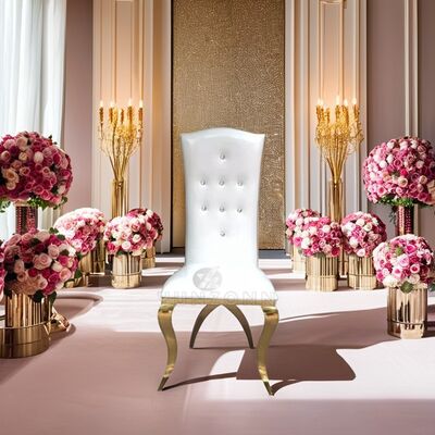 Dobra cena Luksusowy wysoki oparcie jadalny tron w złotym stali nierdzewnej krzyżowe nogi do salonu zewnętrznego Hotele i wesela w Internecie